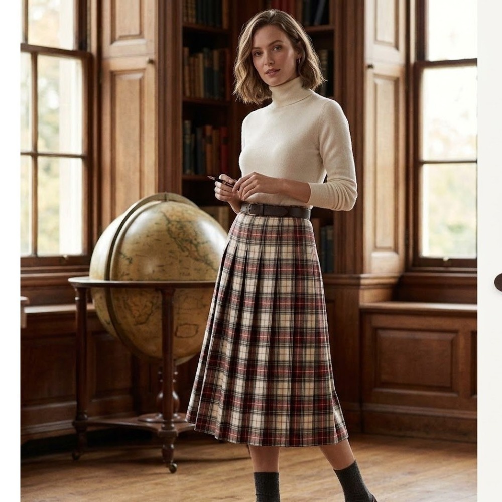 23x26" Classic Heritage Plaid Pleated Skirt Tartan Schoolgirl Aesthetic Midi XS